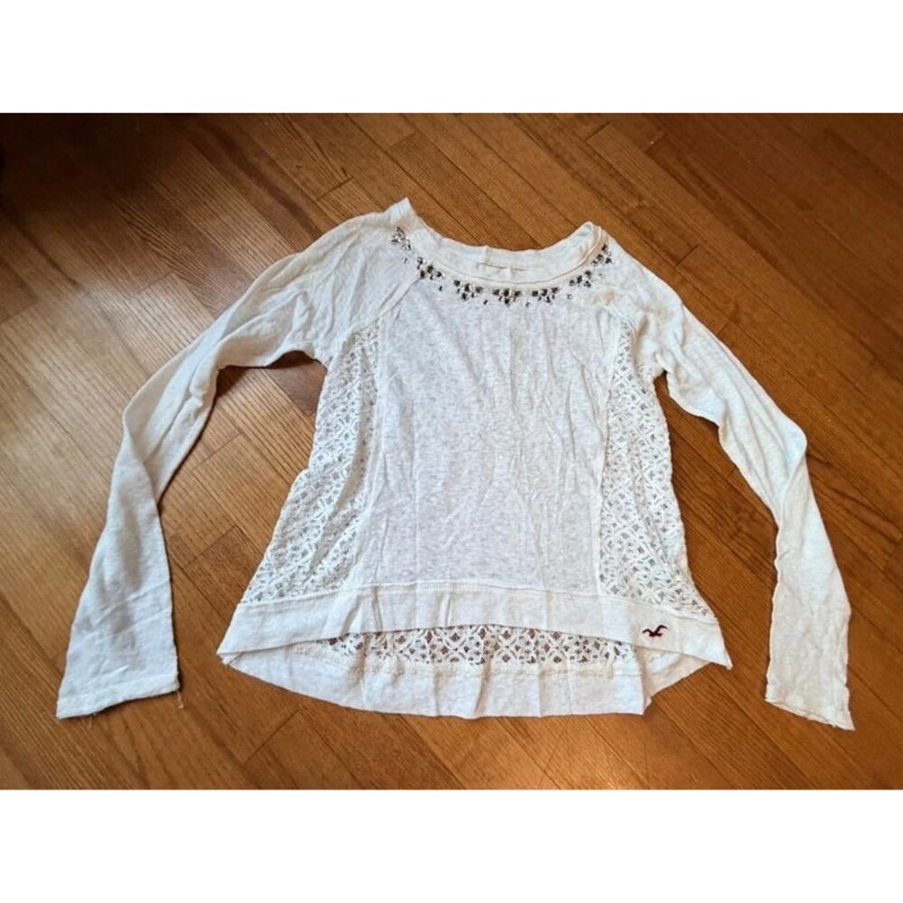 Vintage Y2K Hollister Ivory Lace Back Rhinestone Long Sleeve S Fairy Coquette
